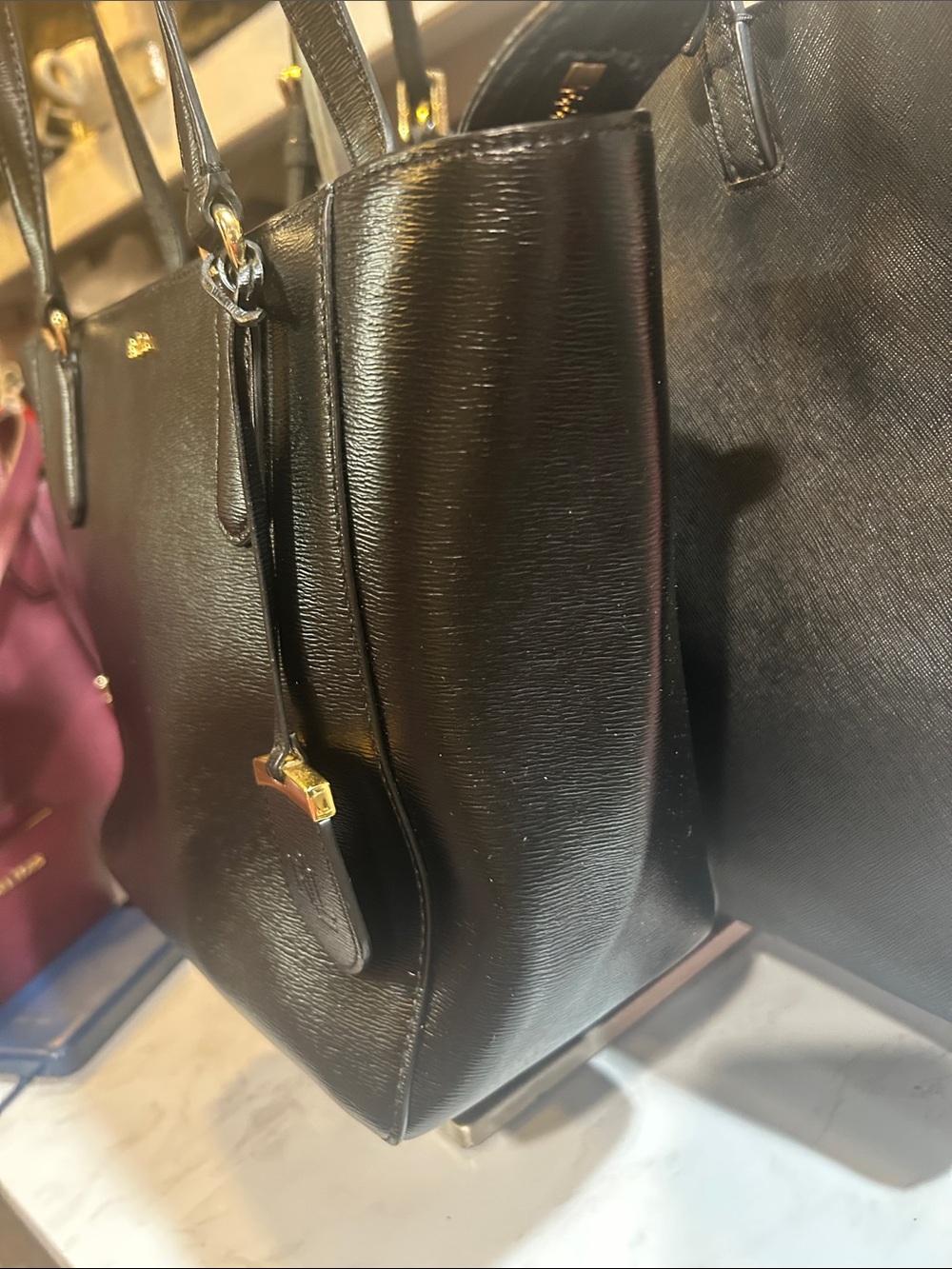 Lauren Ralph Lauren Black Leather Tote Bag - Logo - Picture 3 of 6